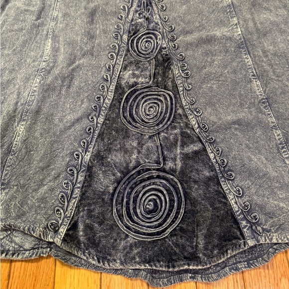 Chic Blue Embroidered Velvet Detail Long Sleeve Burnout Tie Back Dress L52 Fairy - Picture 8 of 10